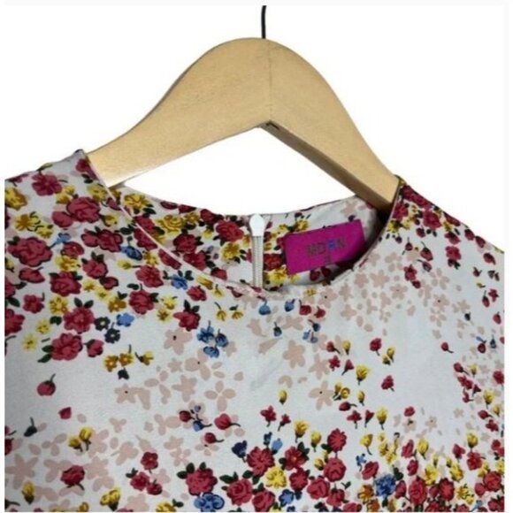 MDRN Balfour Pleated Ditsy Floral Long Sleeve Drop Waist Tea Length Dress Size X - Picture 5 of 8